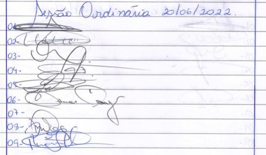 Lista de Presença dos vereadores 20 de junho